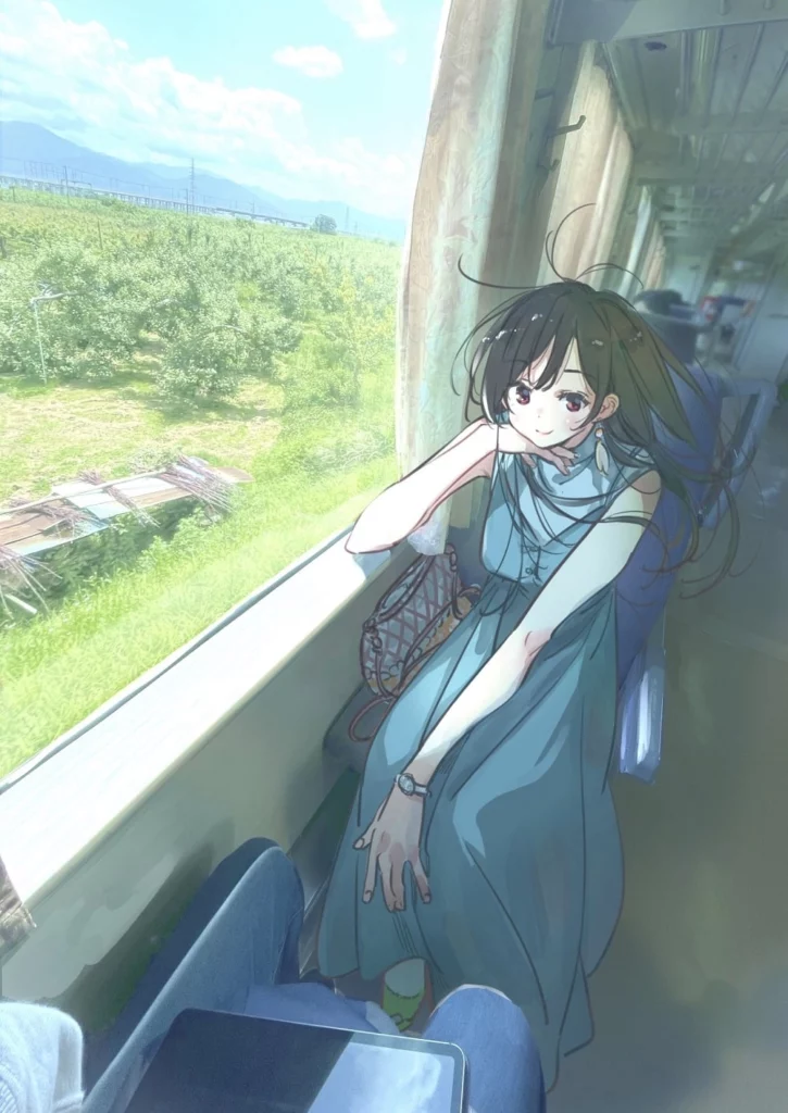 Reiji Miyajima Chizuru viajando en tren