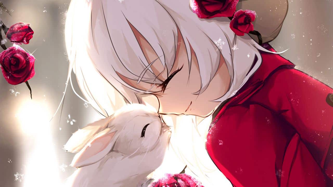girl rabbit happiness